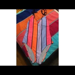 Aerie striped one piece with shoulder ties